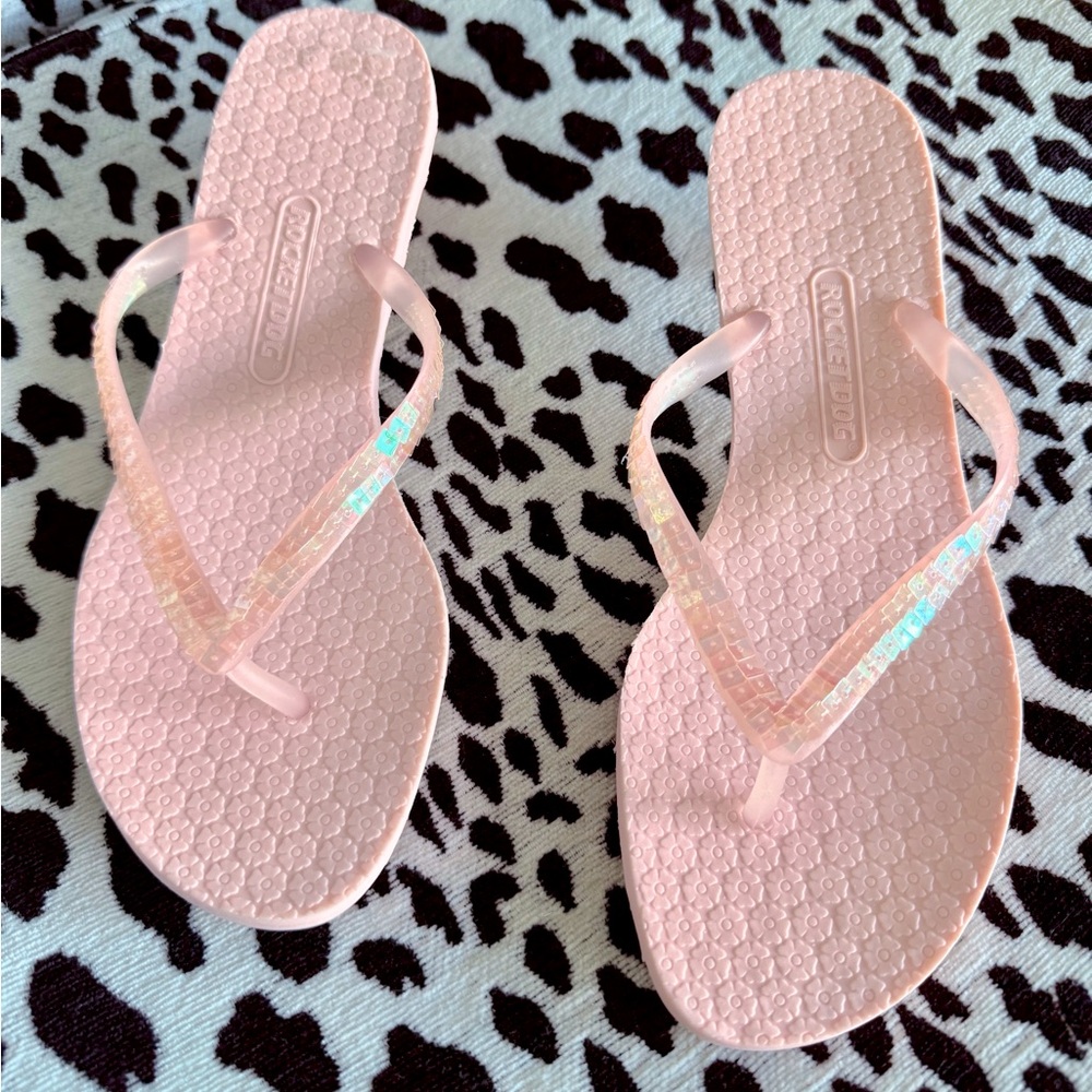 Rocket Dog Pink Sequined Kitten Heel Sandal Size 8